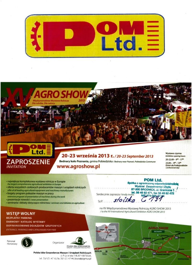 POM Ltd. zaprasza na AGRO SHOW 2013