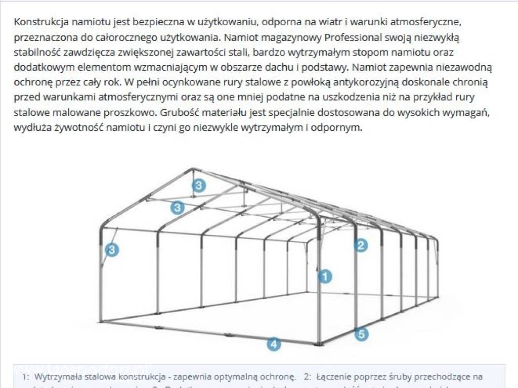 6x12m Namiot magazynowy - 2,6 m wysokość ścian bocznych, PVC biały 4