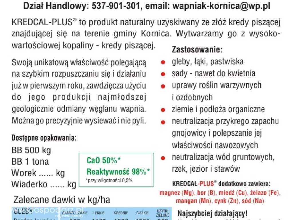 KREDCAL-PLUS | Kreda Nawozowa 06A dodadkowo zaw:Mg ,B,Cu,Fe,Mn,Zn,Na 4