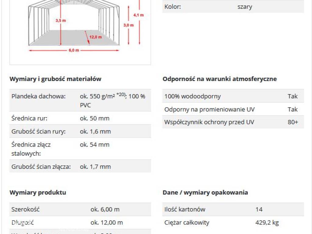 6x12x3 m Hala namiotowa, PVC 550 szary, WYSYŁKA GRATIS 9