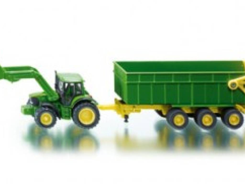 Ciagnik John Deere z przyczepą i ładowarką 1:87  (zabawka, model)