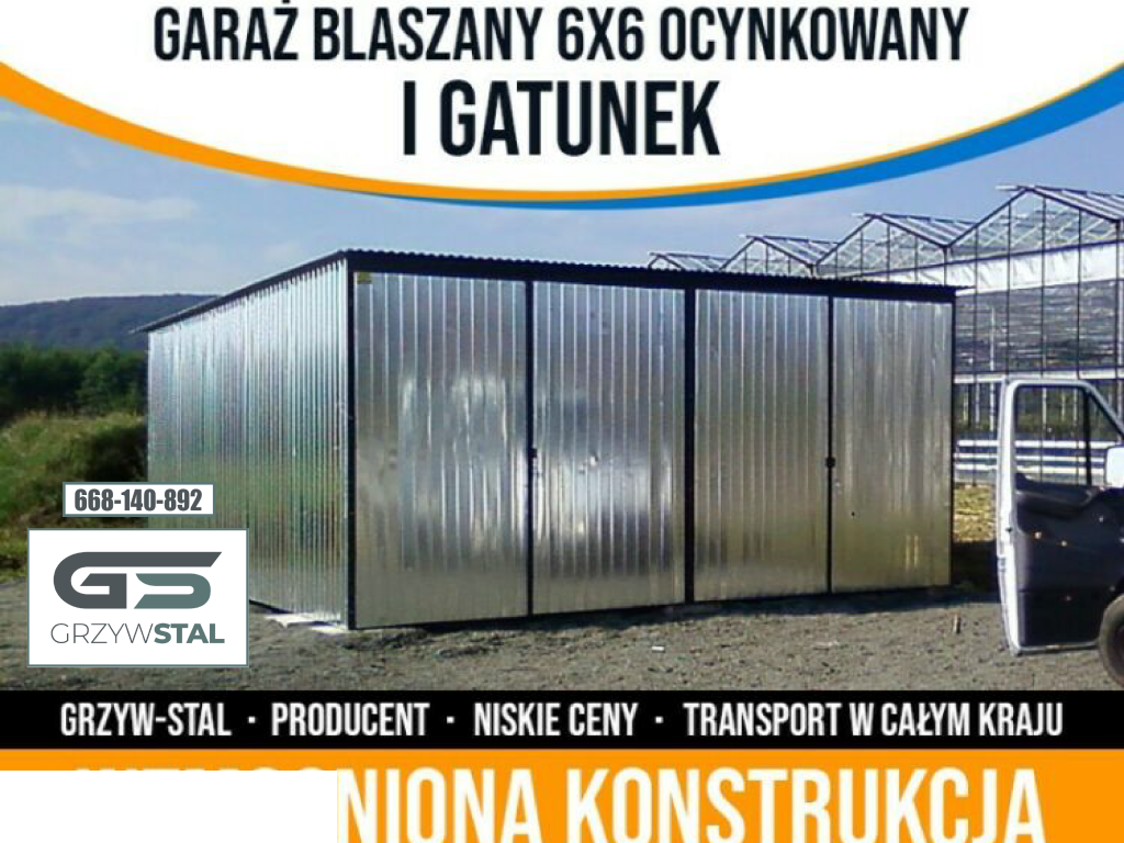 Garaż Blaszany Jednospadowy| Garaże Blaszane |Wiata|Ocynk  - GRZYWSTAL