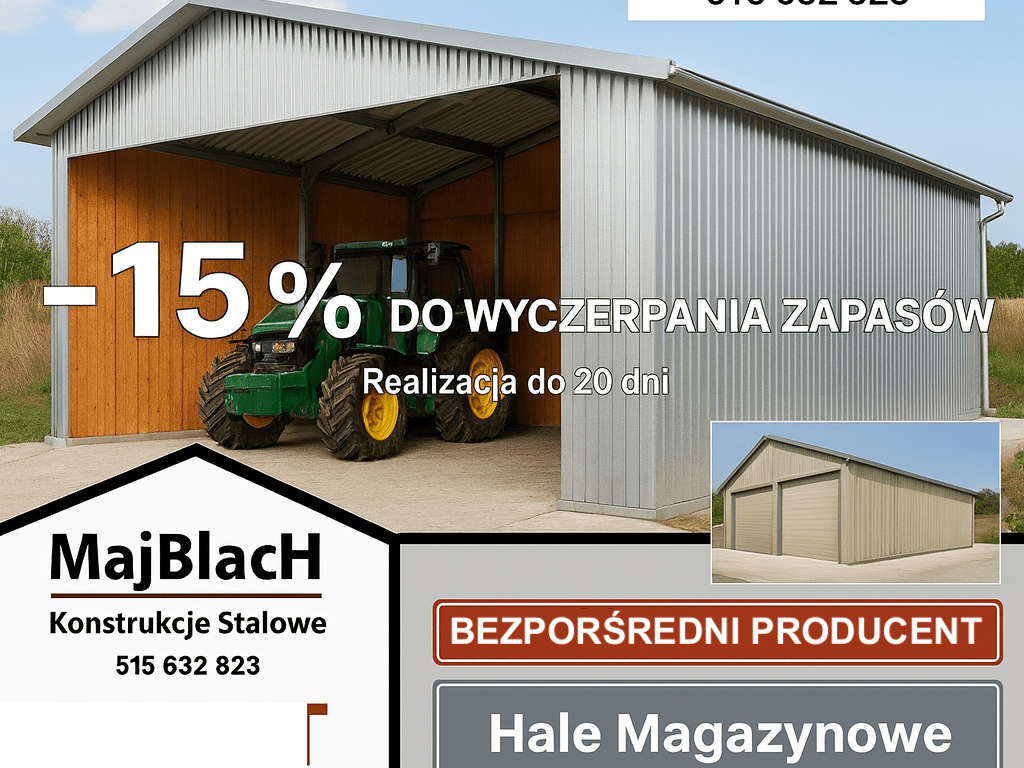 - 15% OCYNK - Wiata /Hala / Garaż Blaszany | Montaż Gratis – Maj-Blach