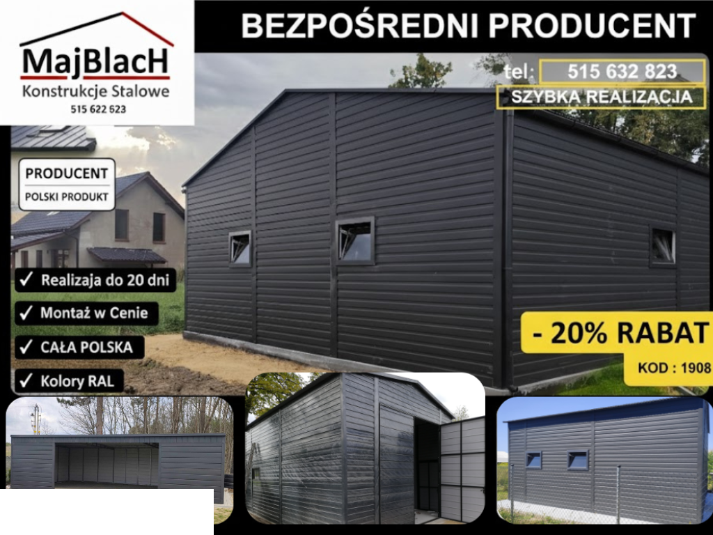Garaż Blaszany Grafitowy | Wiata | Montaż | Hala | PRODUCENT Maj-Blach