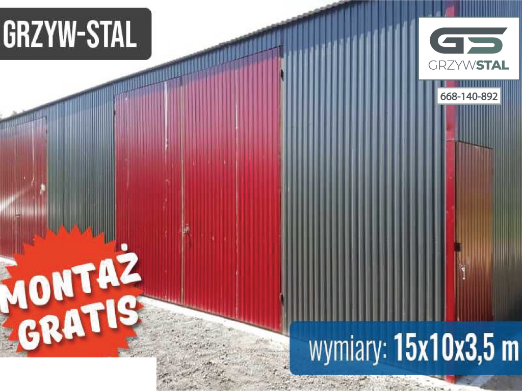 Garaż Blaszany 15x10m Wiata , Hala , Magazyn Rolniczy   -  GRZYWSTAL