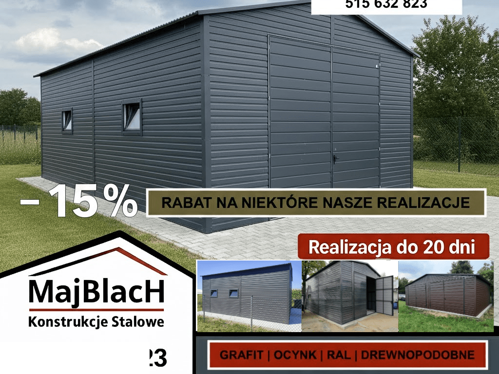 Garaż Blaszany Grafitowy | Montaż Gratis | Wiata | PRODUCENT Maj-Blach