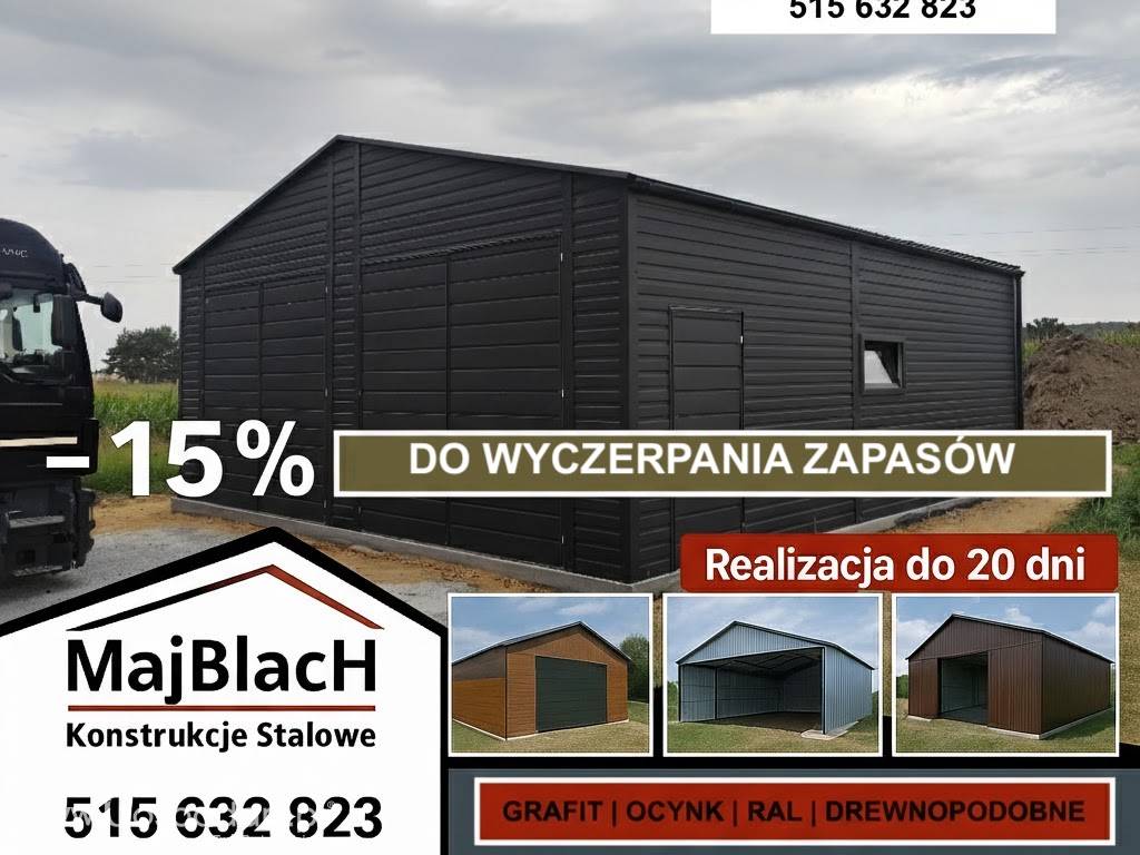 Garaż Blaszany Grafitowy | HALA | Montaż Gratis | PRODUCENT Maj-Blach