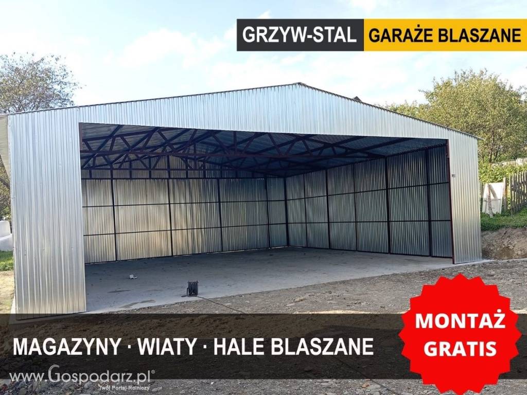 Garaż Blaszany Otwarty 10x8m - Hala Zadaszona - Wiata na Maszyny - GRZYWSTAL