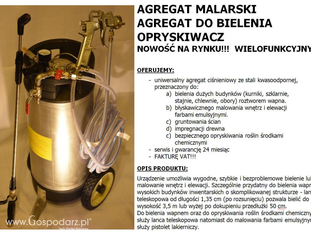 AGREGAT DO BIELENIA WAPNEM BIELARKA DO WAPNA I DO MALOWANIA EMULSJĄ 3