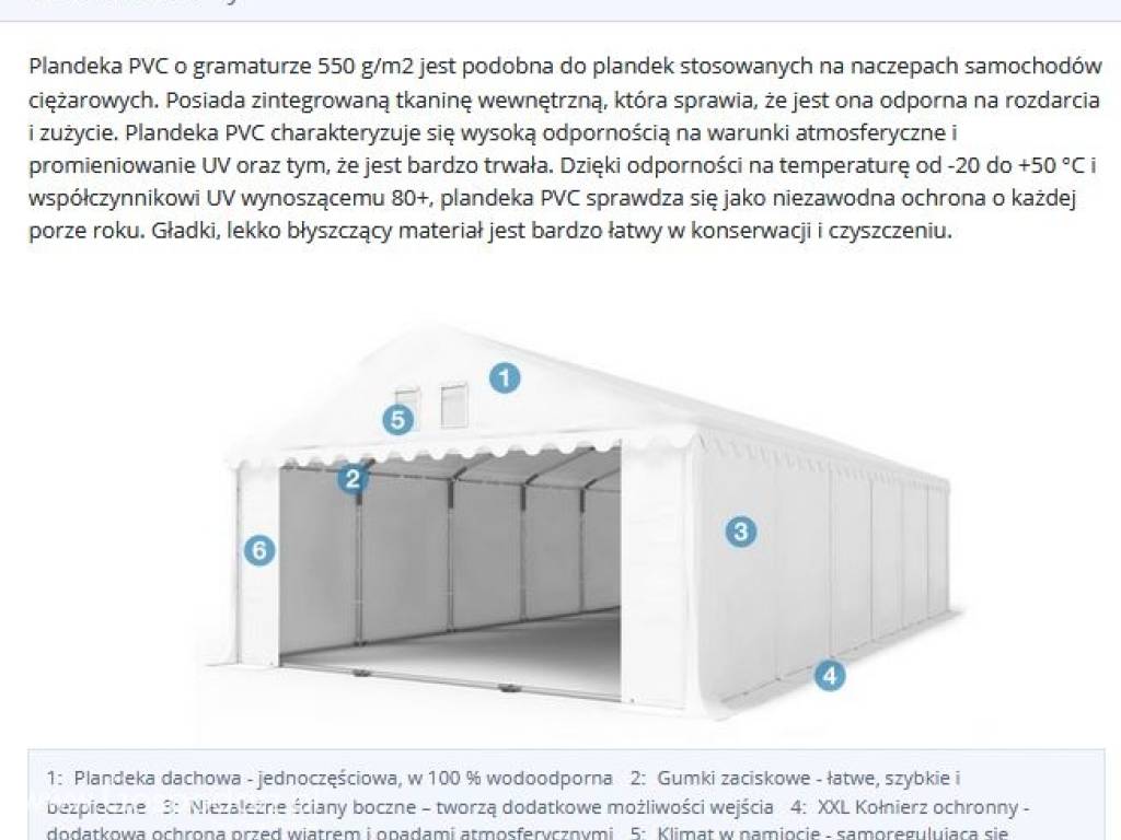 6x12m Namiot magazynowy - 2,6 m wysokość ścian bocznych, PVC biały 5