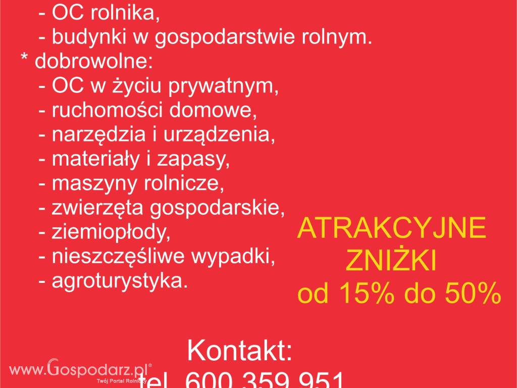 TANIE UBEZPIECZENIA ROLNICZE - MIEJSCE ZAMIESZKANIA NIE MA ZNACZENIA