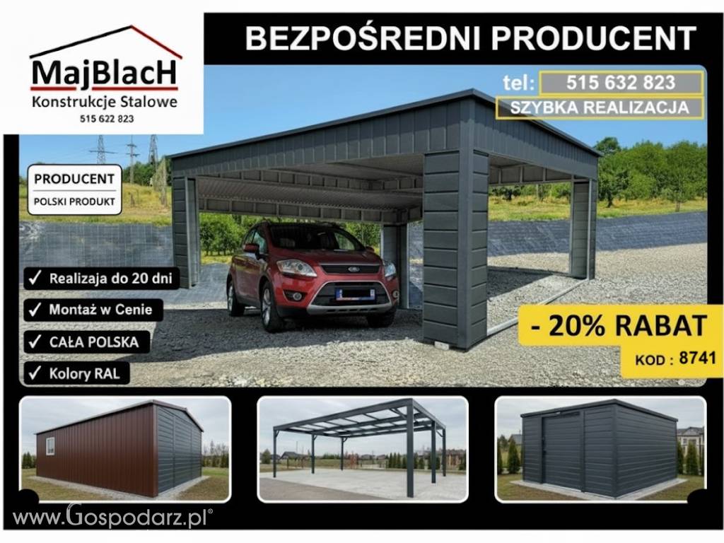 WIATA OTWARTA / ALTANA /CAROPORT na pojazd / ZADASZENIE   Maj-Blach