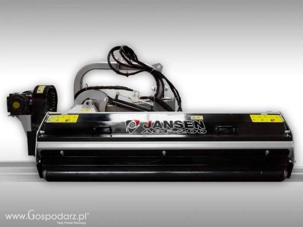 JANSEN AGF-200: SPECJALISTYCZNA KOSIARKA  BIJAKOWA TYLNO-BOCZNA Z UNOSZONĄ POKRYWĄ: szerokość robocza: 200 cm, uzbrojenie bijak łopatka 1200g