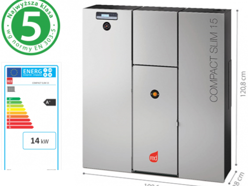 Kocioł na pelet RED Compact Slim 15 (4,0-13,5 kW) CO+CWU z pompą elektroniczną