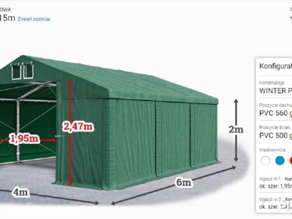 Namiot magazynowy całoroczny warsztat garaż 4x6x2m MTB 7
