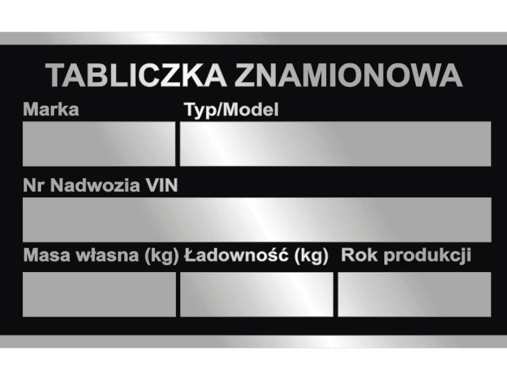 Tabliczka znamionowa do przyczepy, pojazdu, zastępcza PL EN DE