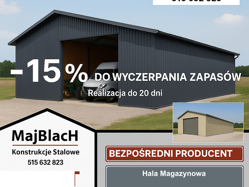 OBNIŻAMY CENY -15%  Grafitowy Dwuspadowy Garaż Blaszany  - Maj-Blach