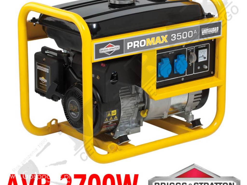 Agregat prądotwórczy B&S PROMAX 3500A + AVR 3,4 kVA,  moc nom. 2700W, silnik B&S Vanguard 6 KM, generator prądotwórczy, prądnica spalinowa,