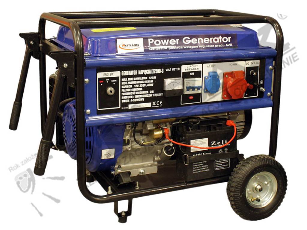 Agregat, generator prądotwórczy WESTLANDS LT7500 trójfazowymoc max. 7200 W, prądnica spalinowa, mobilny generator prądu, elektryczny rozruchWESTLANDS LT 7500
