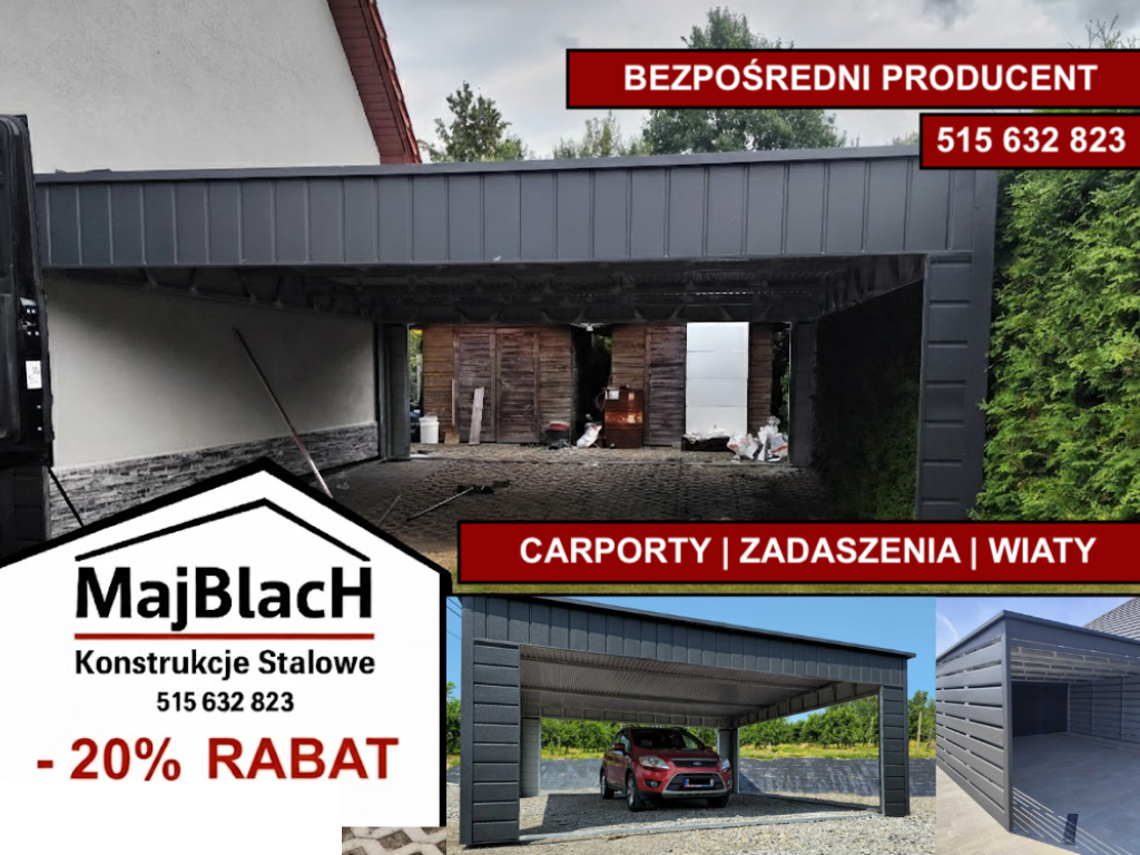 Wiata Otwarta Jednospadowa|GRAFIT|Zadaszenie na pojazdy -  Maj-Blach