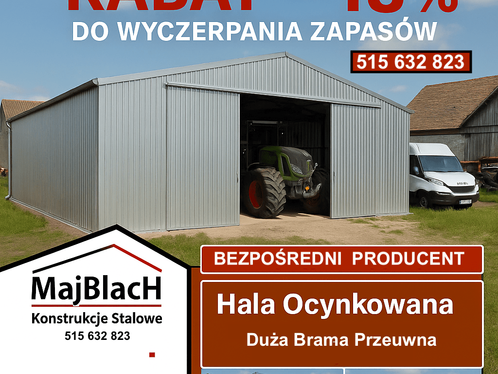 Rabat -15% na Garaż Blaszany Ocynkowany | Wiata Magazynowa – Maj-Blach