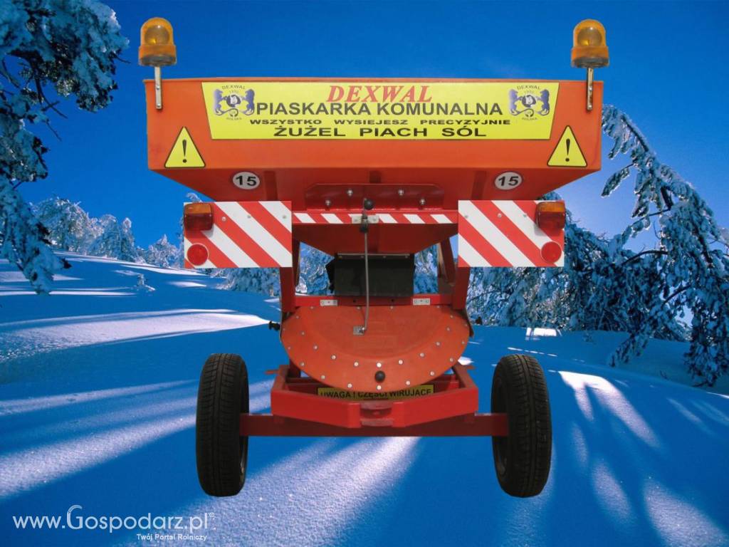 Piaskarko solarka   komunalna drogowa ciągniona 850 L 1200 kg Dexwal