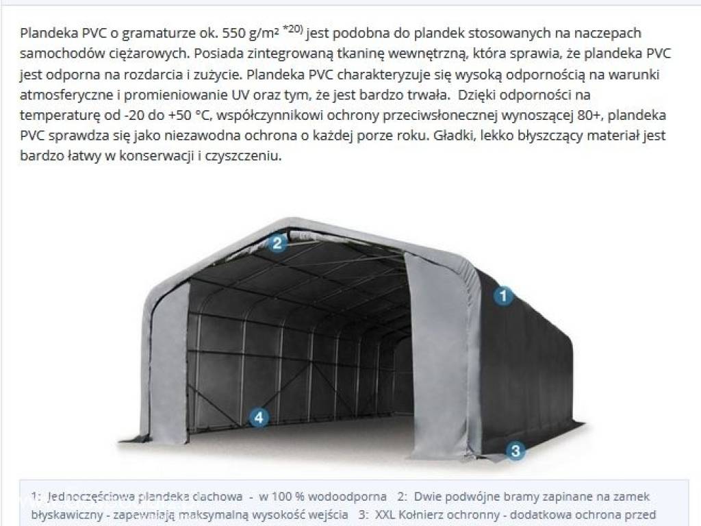 6x12m Hala namiotowa -2,7 m wysokość ś. bocznych z 4,1x2,9m, PVC 3