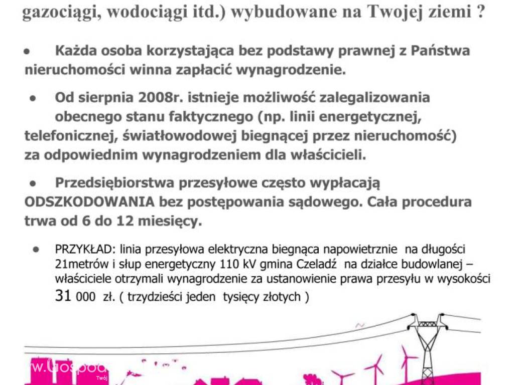 Odszkodowania za słupy energetyczne, rury, kable 4