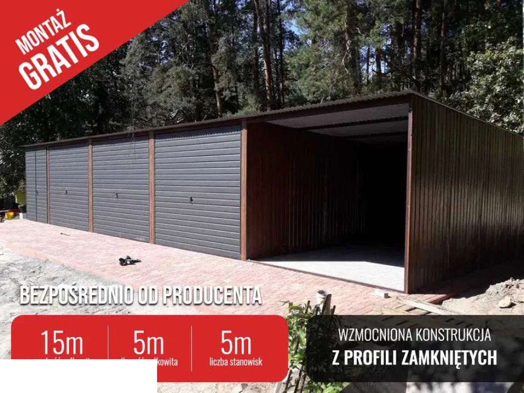 Garaży Blaszany 12x5m , Garaż Szeregowy , Hala - GRZYWSTAL
