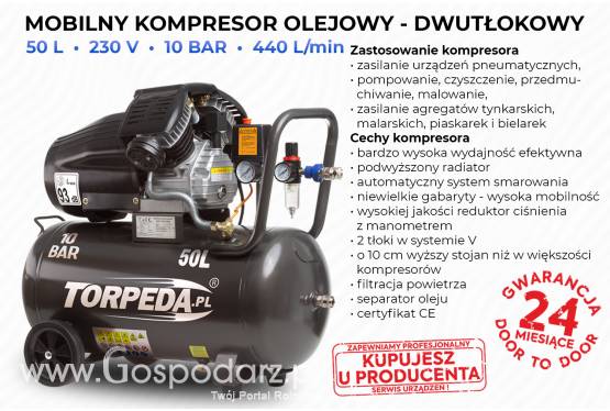 SPRĘŻARKA KOMPRESOR DWUTŁOKOWY OLEJOWY 2,2KW 50L 10BAR TORPEDA
