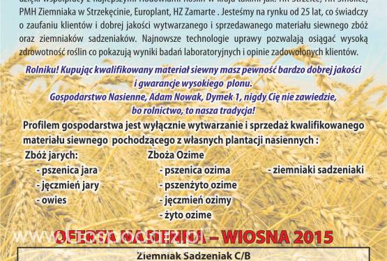 Kwalifikowany Materiał Siewny Wiosna 2015 - Zboża, Ziemniaki