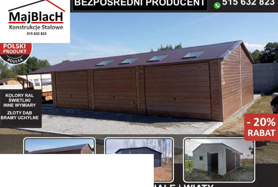 DWUSPADOWY GARAŻ BLASZANY ZŁOTY DĄB |HALA |WIATA|PRODUCNET – Maj-Blach