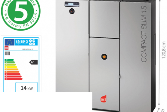 Kocioł na pelet RED Compact Slim 15 (4,0-13,5 kW) CO+CWU z pompą elektroniczną