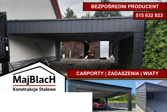 Wiata Otwarta Jednospadowa|GRAFIT|Zadaszenie na pojazdy -  Maj-Blach