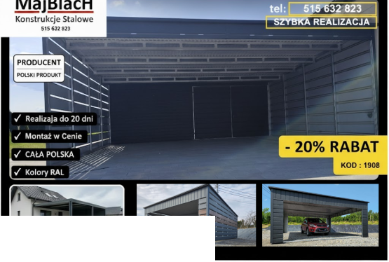 Samochodowy CARPORT/Zadaszenie na pojazd +Schowek/ Garaż  - Maj-Blach