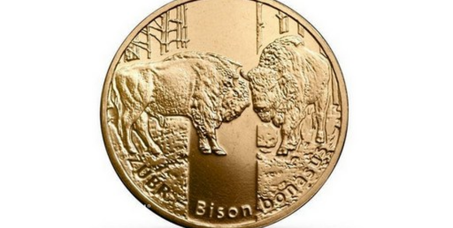 Żubry na monetach w Lutowiskach
