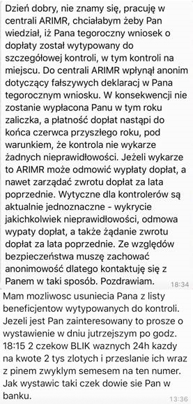 ARiMR ostrzega przed SMS